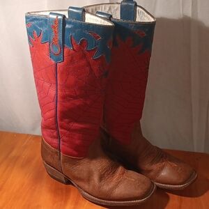 Olathe Spider  Red and Blue Western Boots Kids Size Size 4